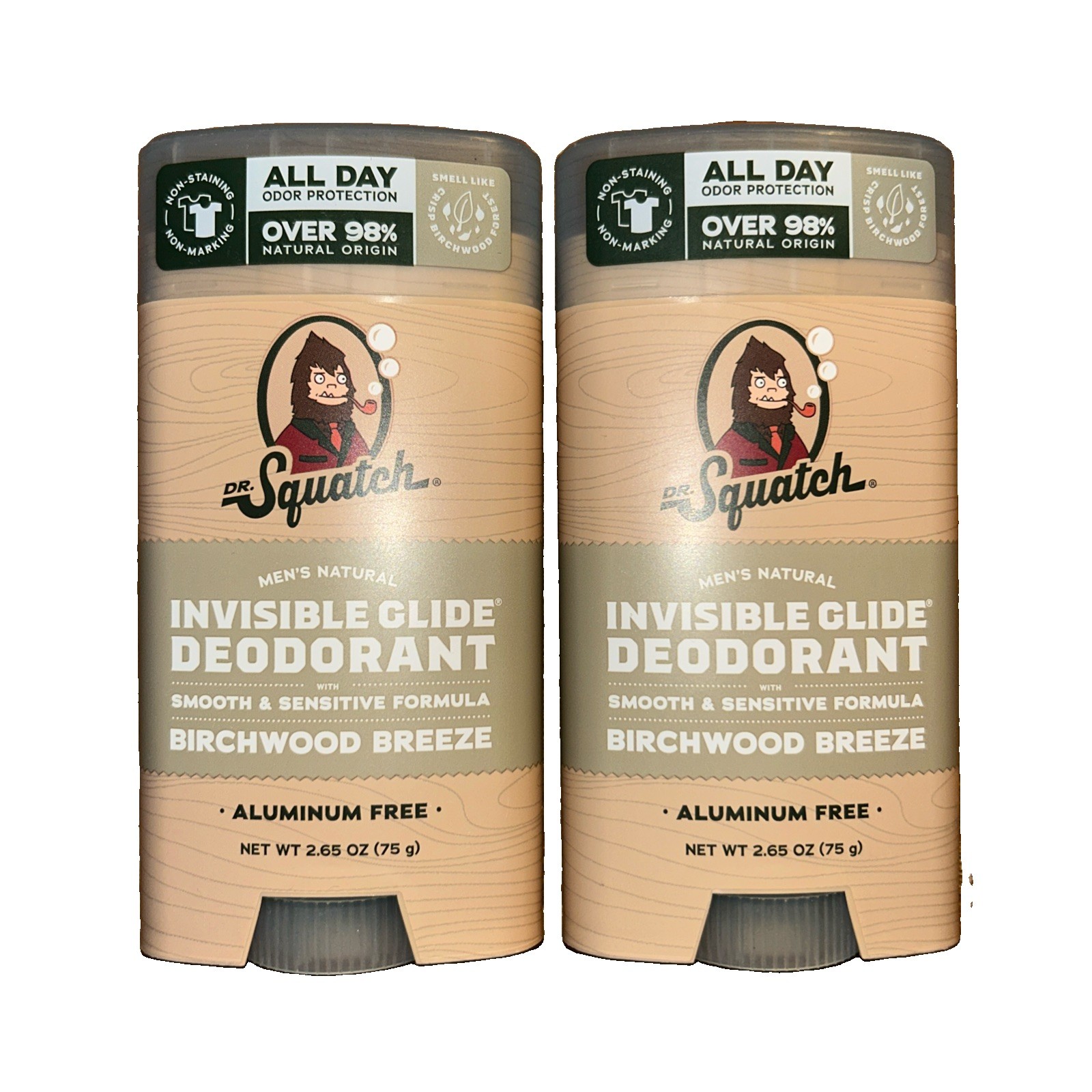 New! 2-Pack Dr. Squatch BIRCHWOOD BREEZE Invisible Glide Deodorant 2.65oz