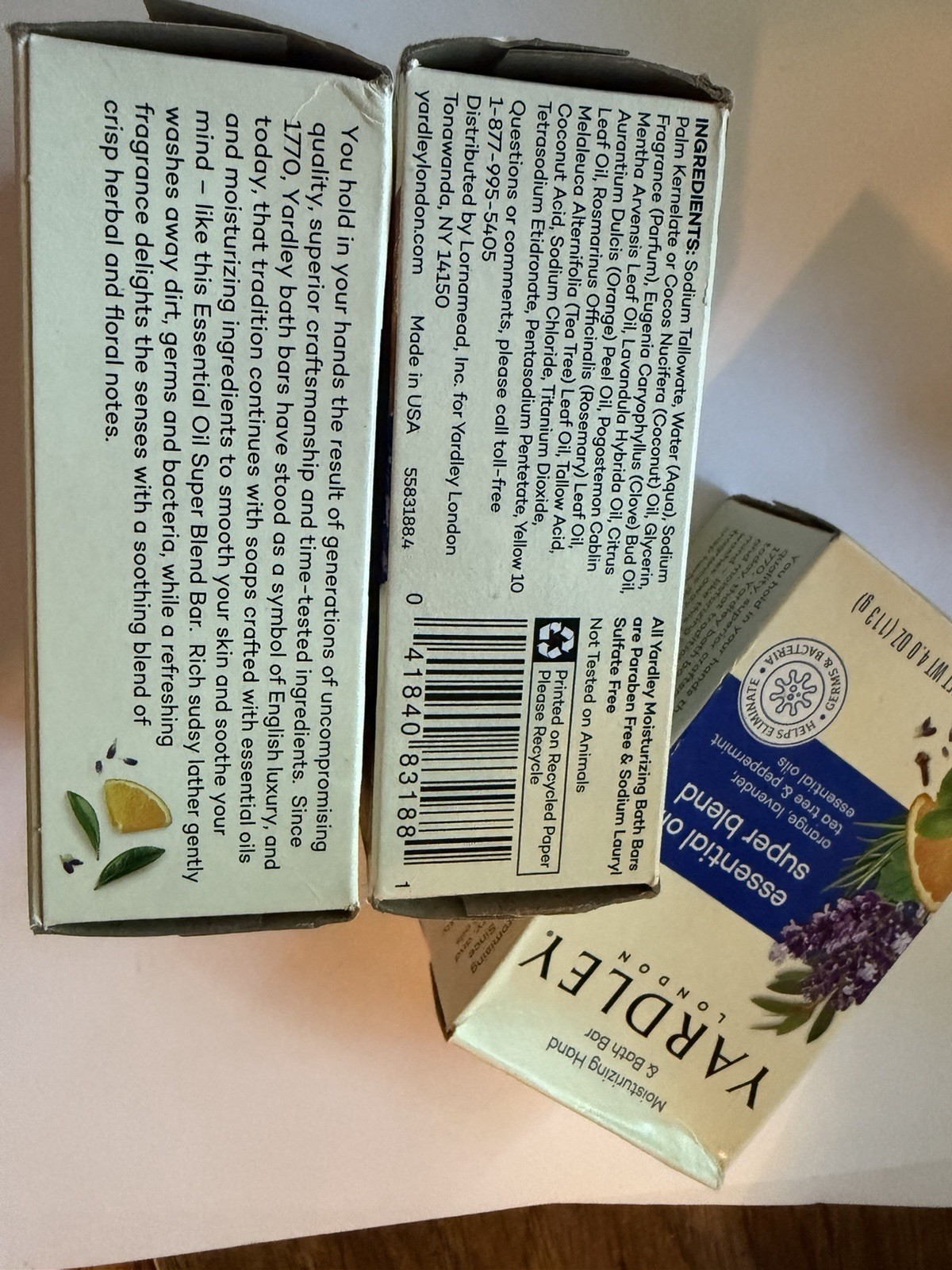 Yardley London Essential Oil Super Blend Moisturizing Bar 4oz, pack of three