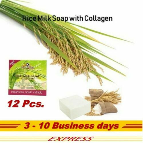 12 X Thai Herbal Pure Milky Jasmine Rice & Collagen Moisturizing Soap K. BROTHER