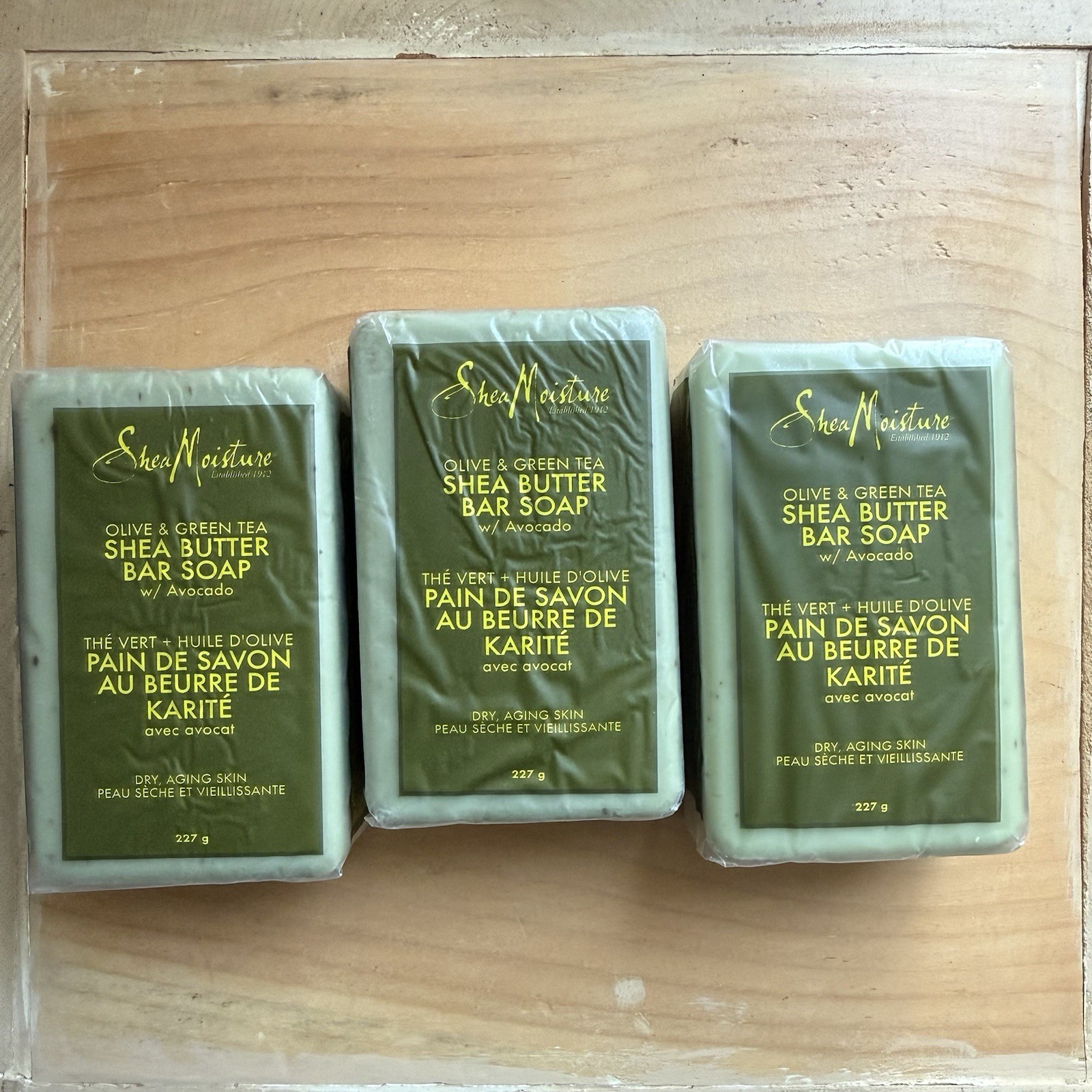 3 PACK Shea Moisture Olive & Green Tea Shea Butter Bar Soap w/ Avocado 8 Oz