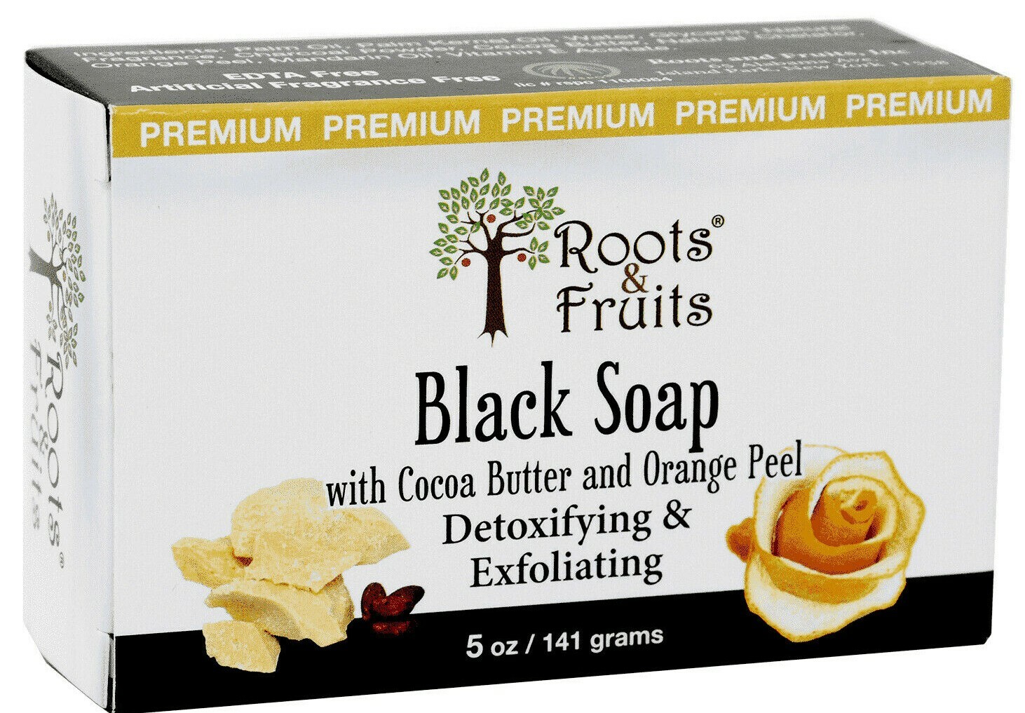 BLACK SOAP Bar Detoxifying & Exfoliating 5 oz with Cocoa Butter & Orange Peel