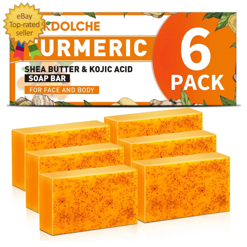 6 Pack Turmeric Kojic Acid Soap Bars – Infused with Retinol, Hydrolyzed Collagen