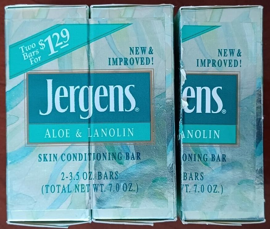 3 Vintage 1991 Jergens Aloe & Lanolin Soap Bar 3.5oz NOS USA Movie TV Prop