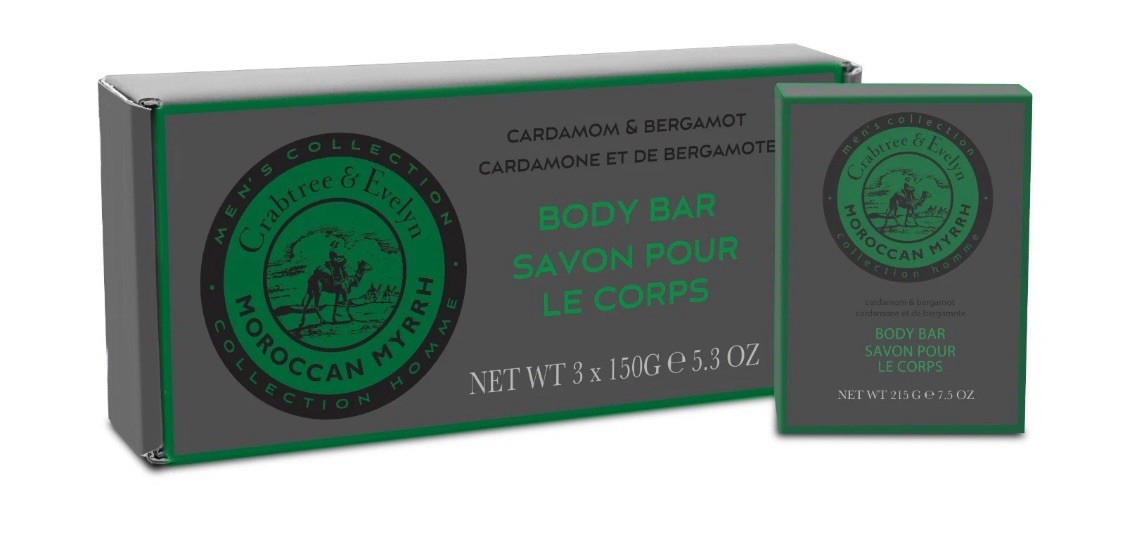 CRABTREE&EVELYN MOROCCAN MYRRH BODY BAR MEN’S COLLECTION BOX W,3 SOAPS 5.29OZ