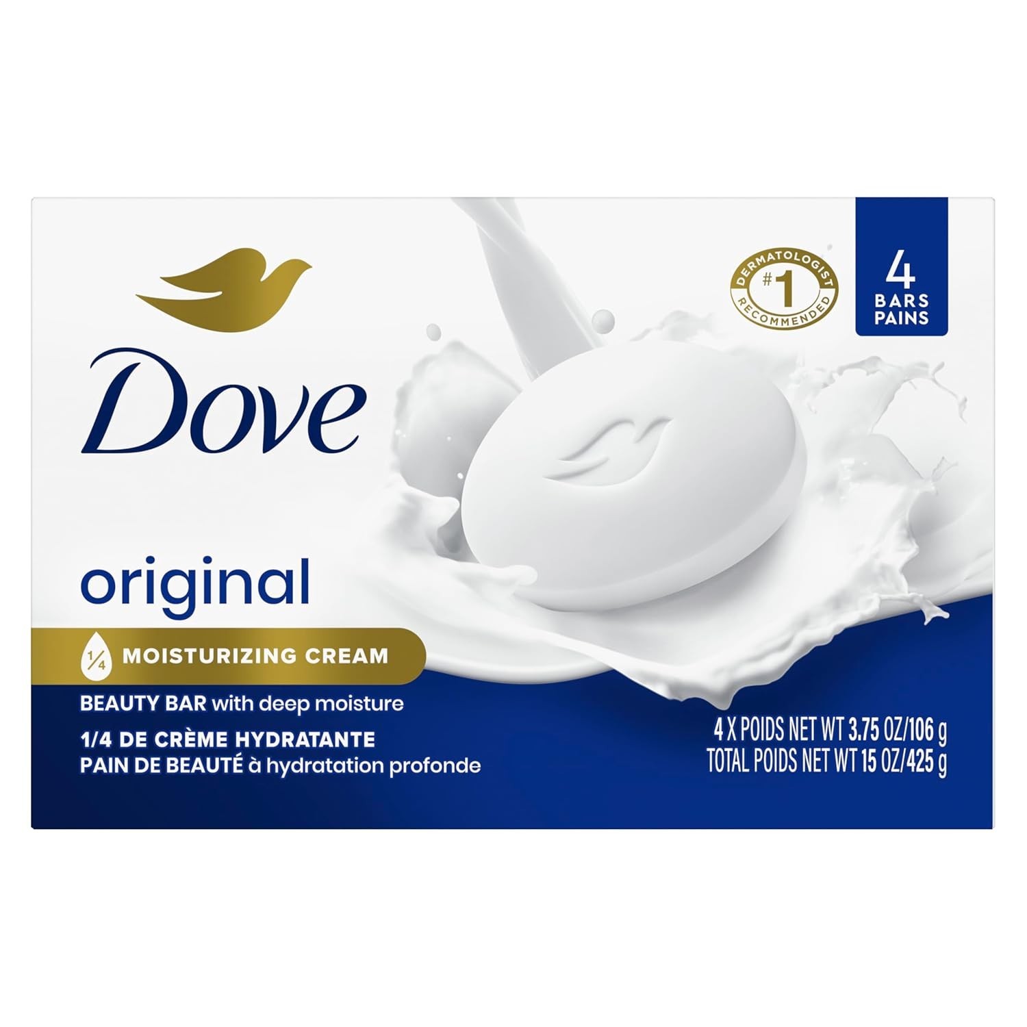 4X Dove Beauty Bar Soap Original, Made With 1/4 Moisturizing Cream 3.75 Oz 4CT