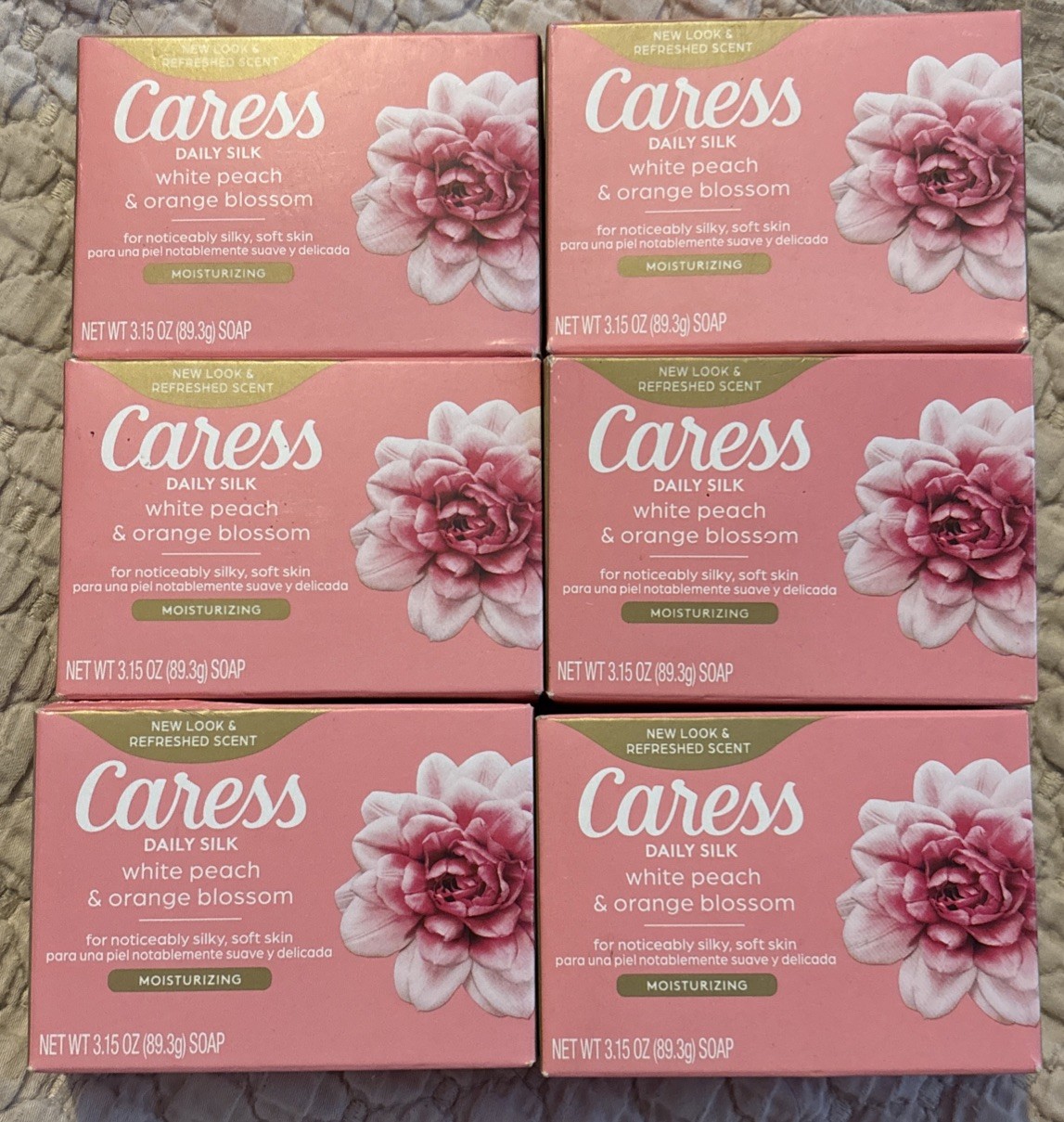 6 – CARESS – Daily Silk – White Peach & Orange Blossom – Bar Soap – 3.15oz Each