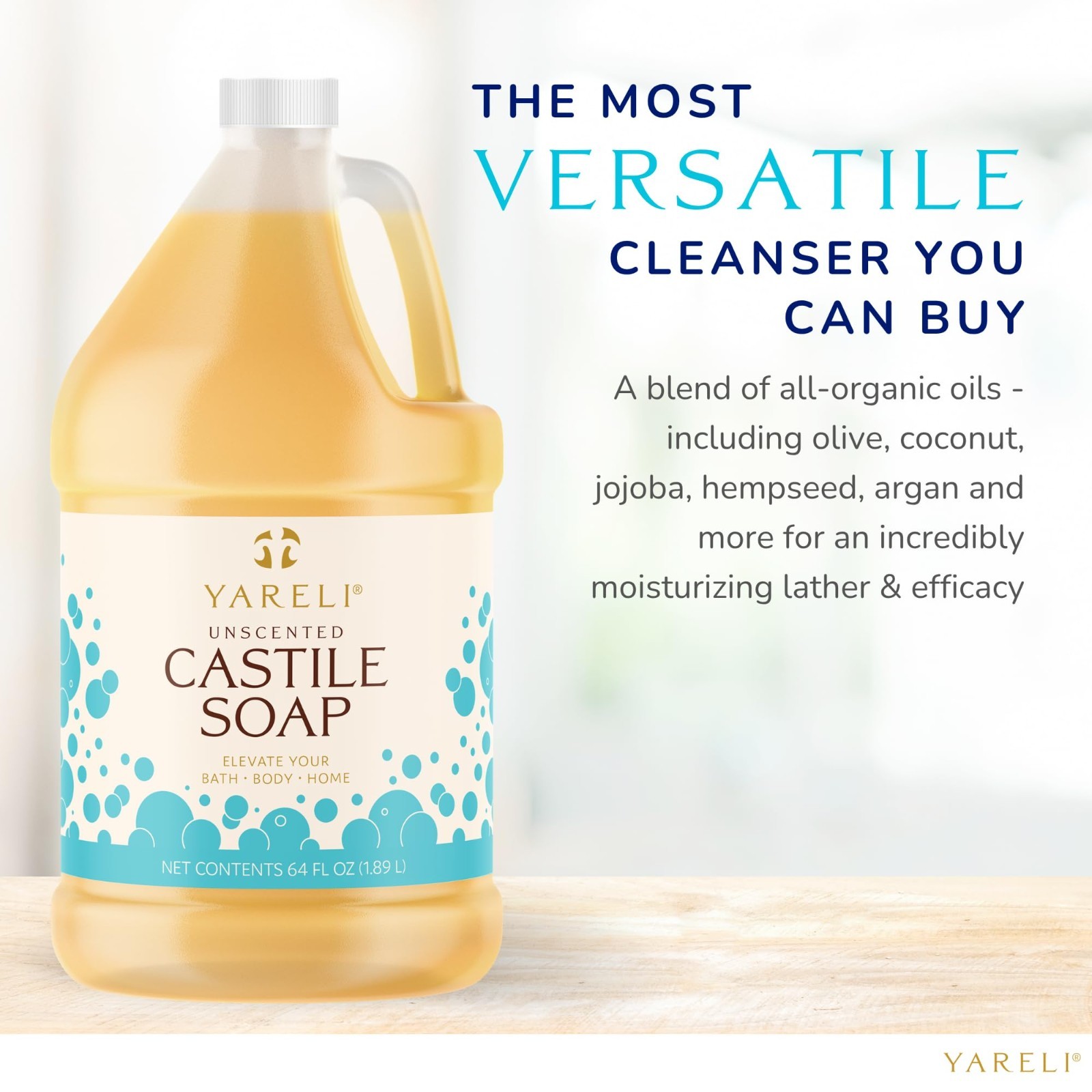 Pure Castile Soap Liquid Unscented 64oz – EWG Verified Organic, Vegan Body Wash,