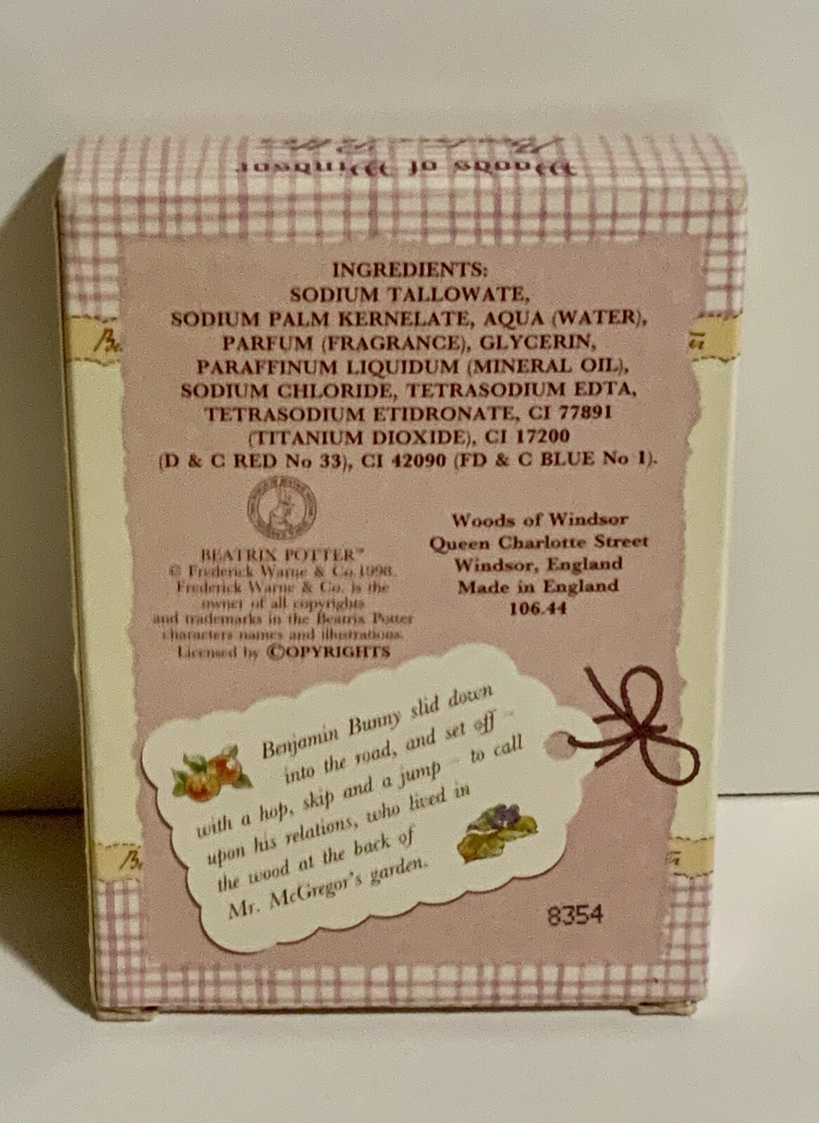 Woods of Windsor Benjamin Bunny Soap Beatrix Potter England Blackberry Apple