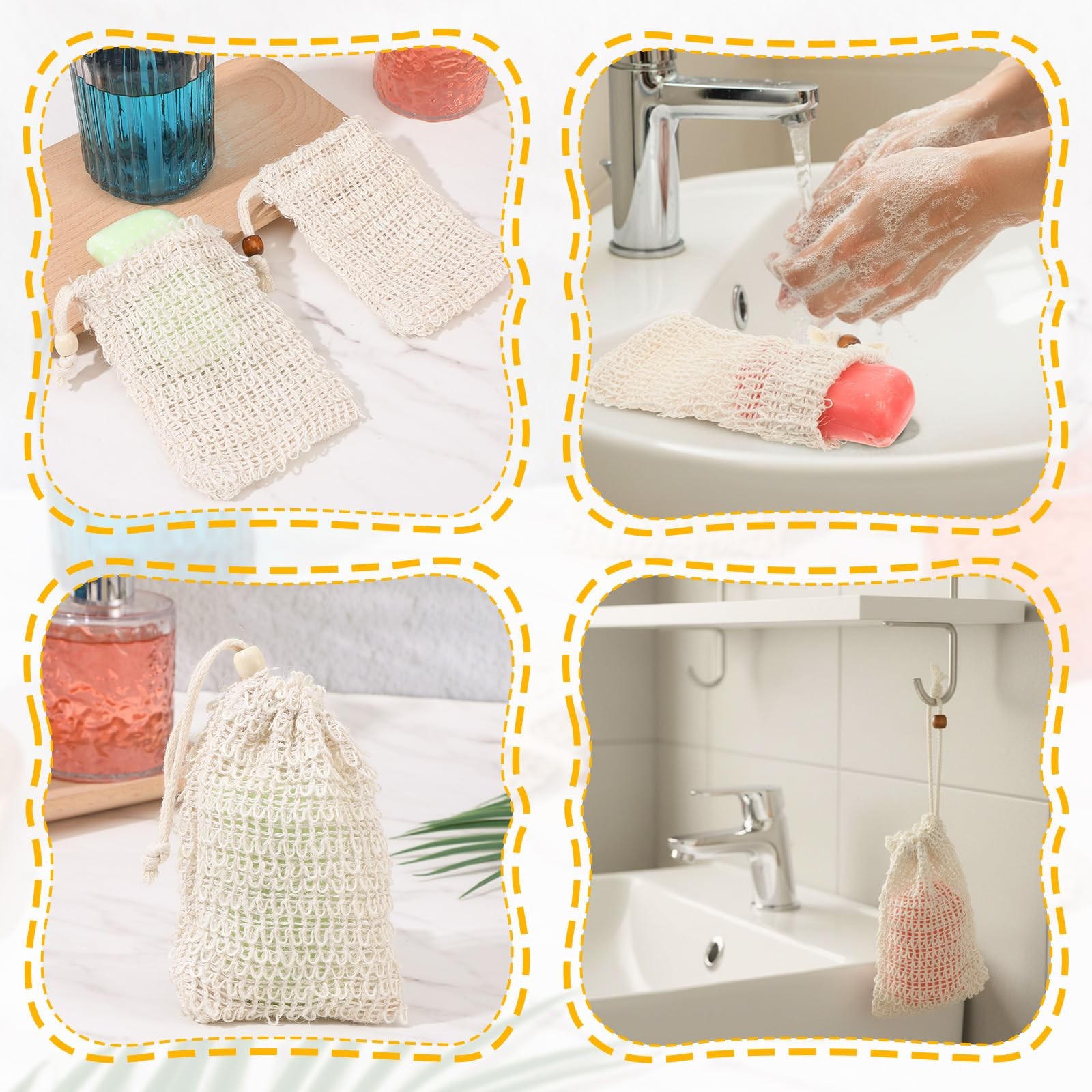 6 Pack Soap Bag, Natural Sisal Soap Saver Bag Exfoliating Sisal Soaps Pouch w…