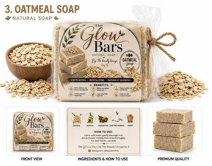 The Glow Bars Natural Soap | Handmade Exfoliating Oatmeal Body Bar 120 g