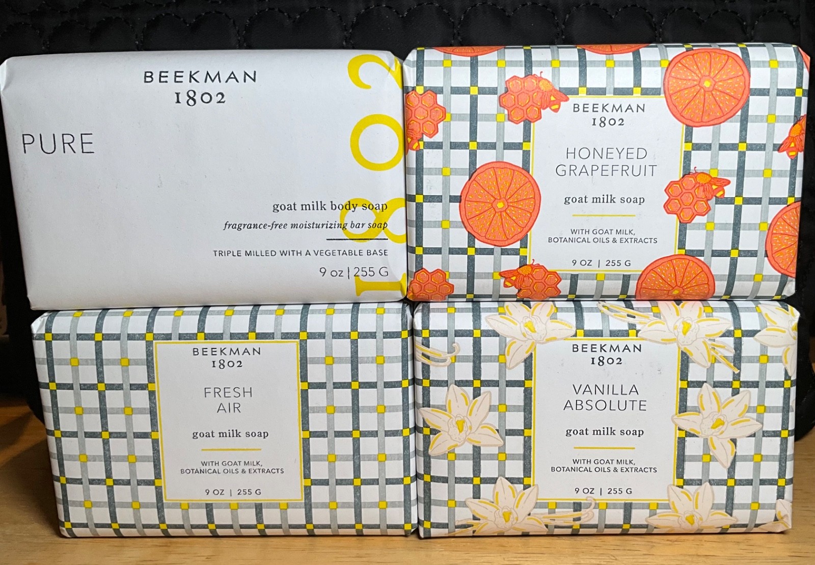 Beekman 1802-4- 9oz Soap Bars|PURE|VANILLA ABSOLUTE|FRESH AIR|HONEYED GRAPEFRUIT