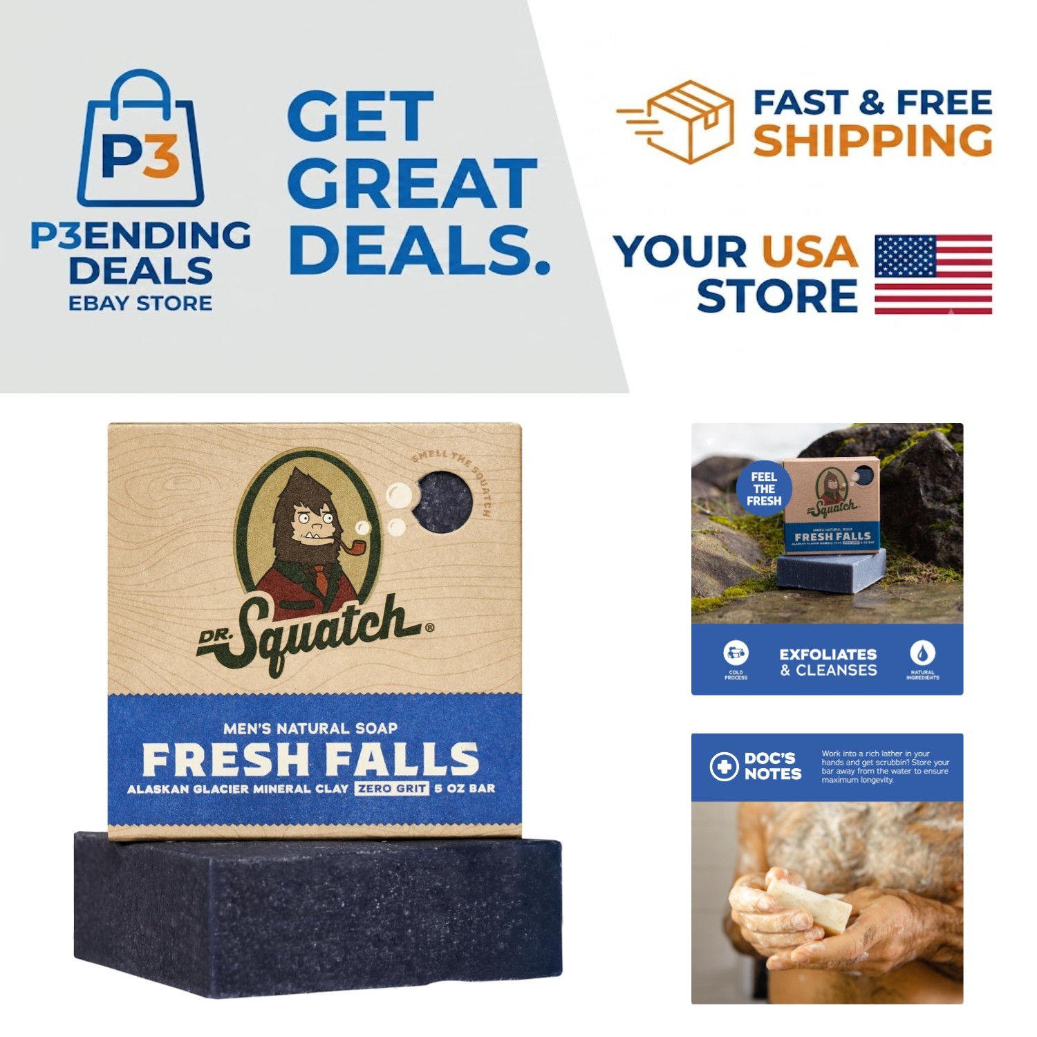 Refreshing 5 oz Natural Men’s Bar Soap – Cold Process with Fresh Falls Aroma