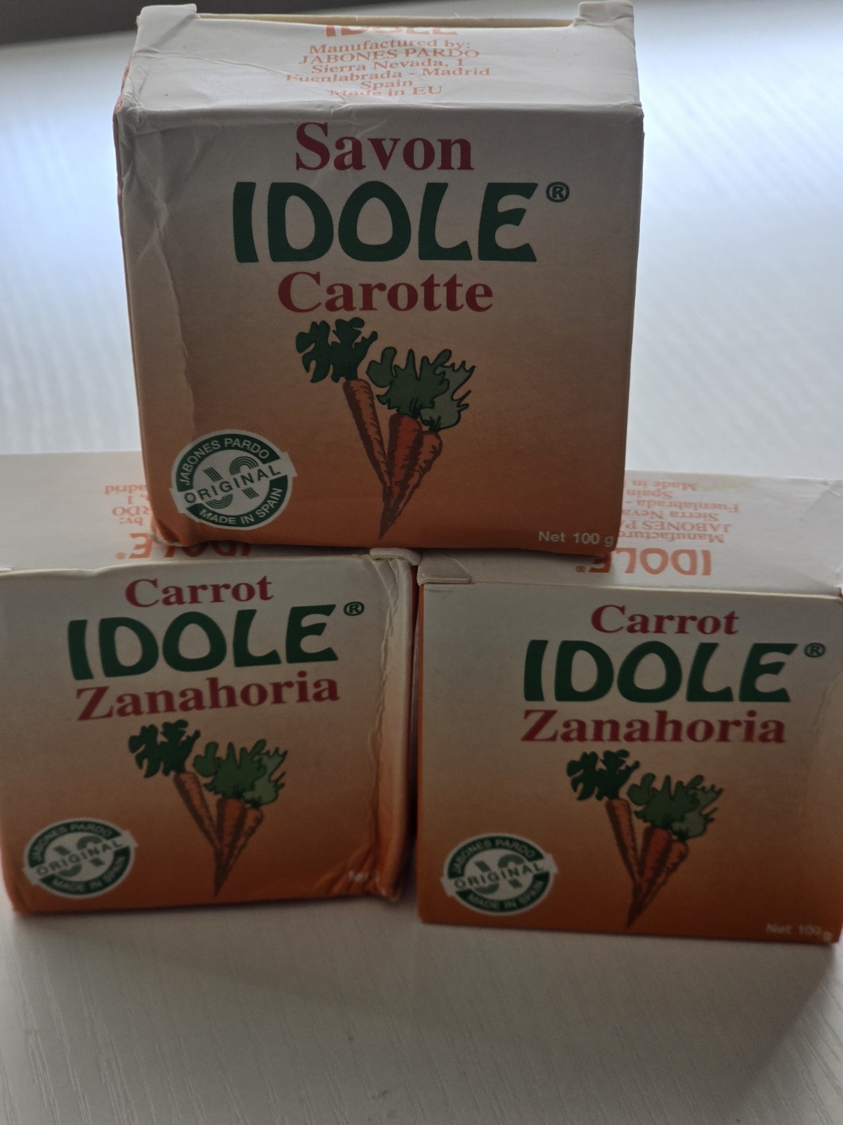 IDOLE Savon Carrot Body Bar Soap 100g Made in Spain (3 Boxes)