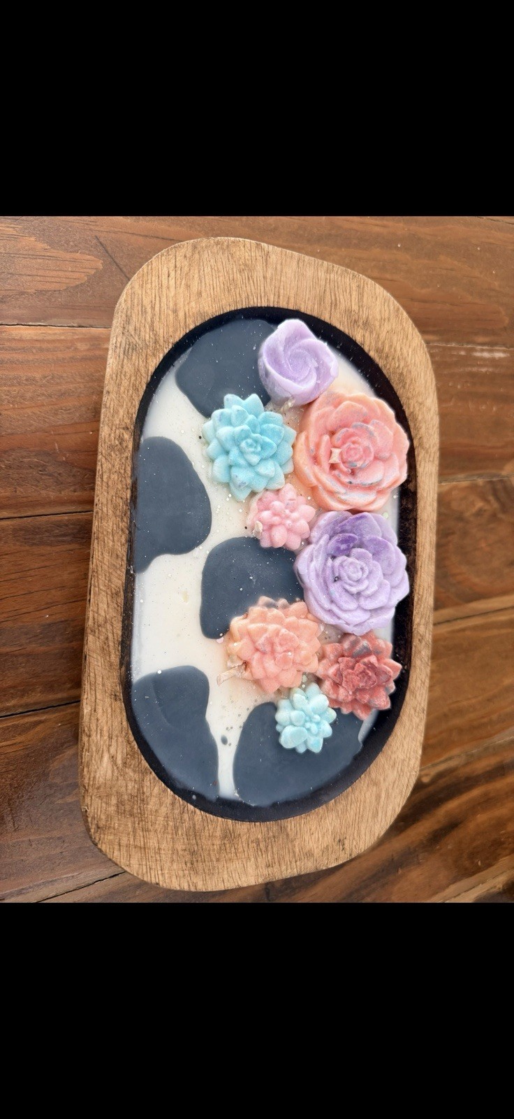 Floral Oval Body Bar Soap with Multicolor Flowers & Wooden Dish