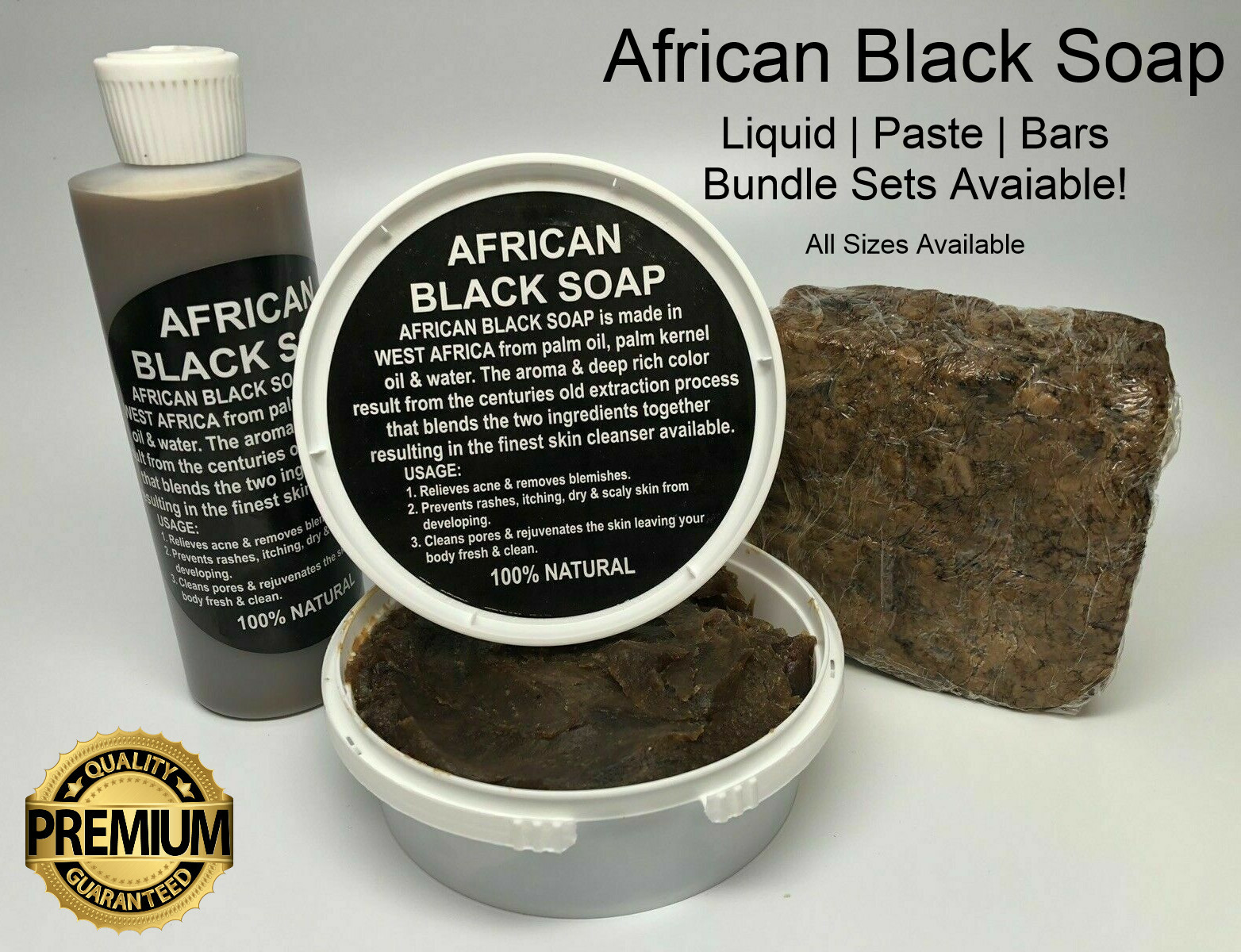 Raw African Black Soap, Liquid, Paste – 100% Pure Organic Natural Ghana ALL SIZE