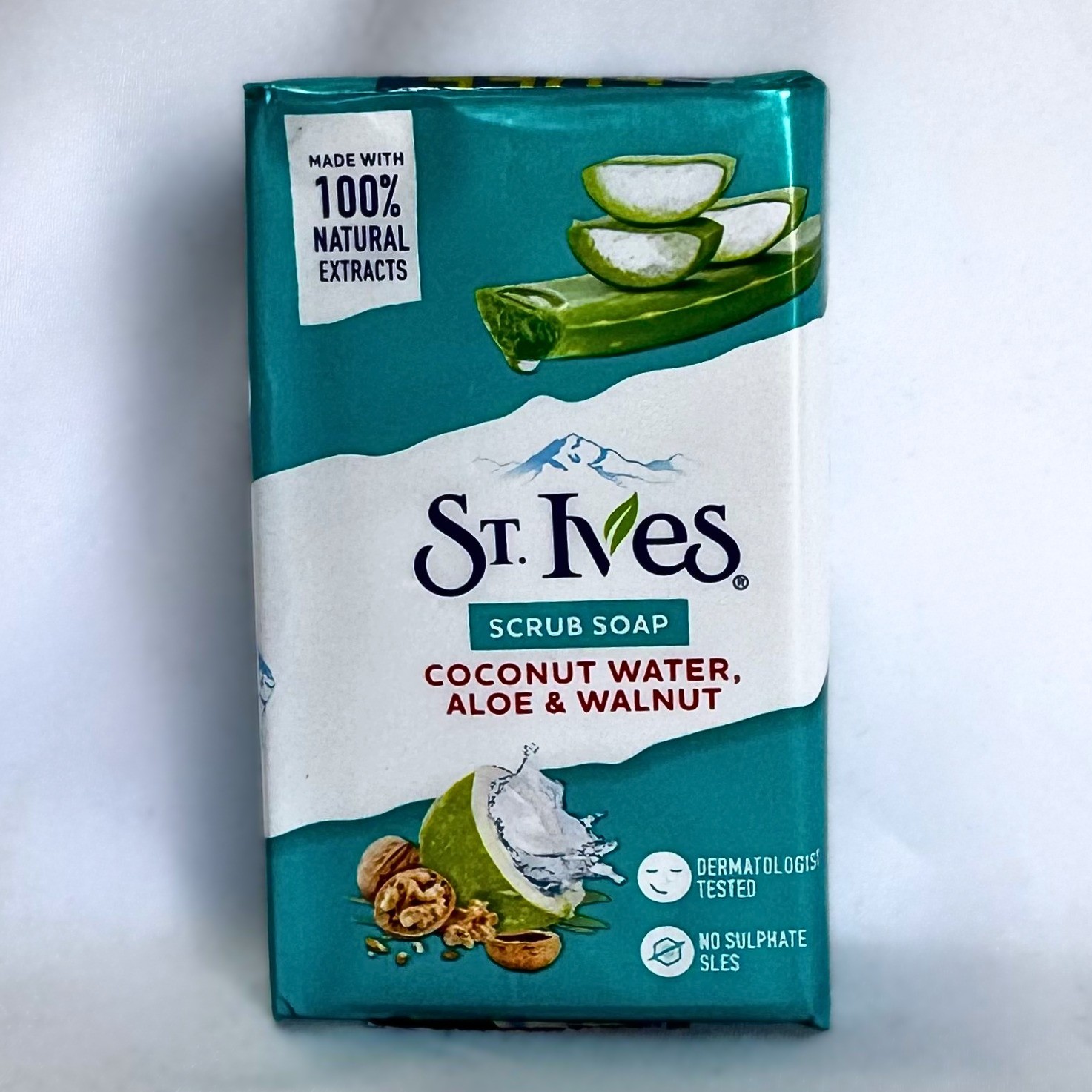 2 pack of 100% Natural St Ives Coconut Water, Aloe vera & Walnut Bar Soap