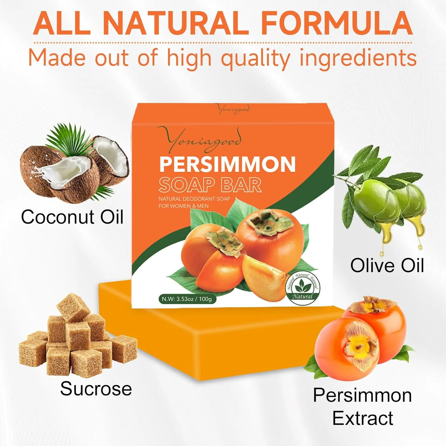 3 PCS Persimmon Soap Bar for Body Odor Control, Natural Refreshing