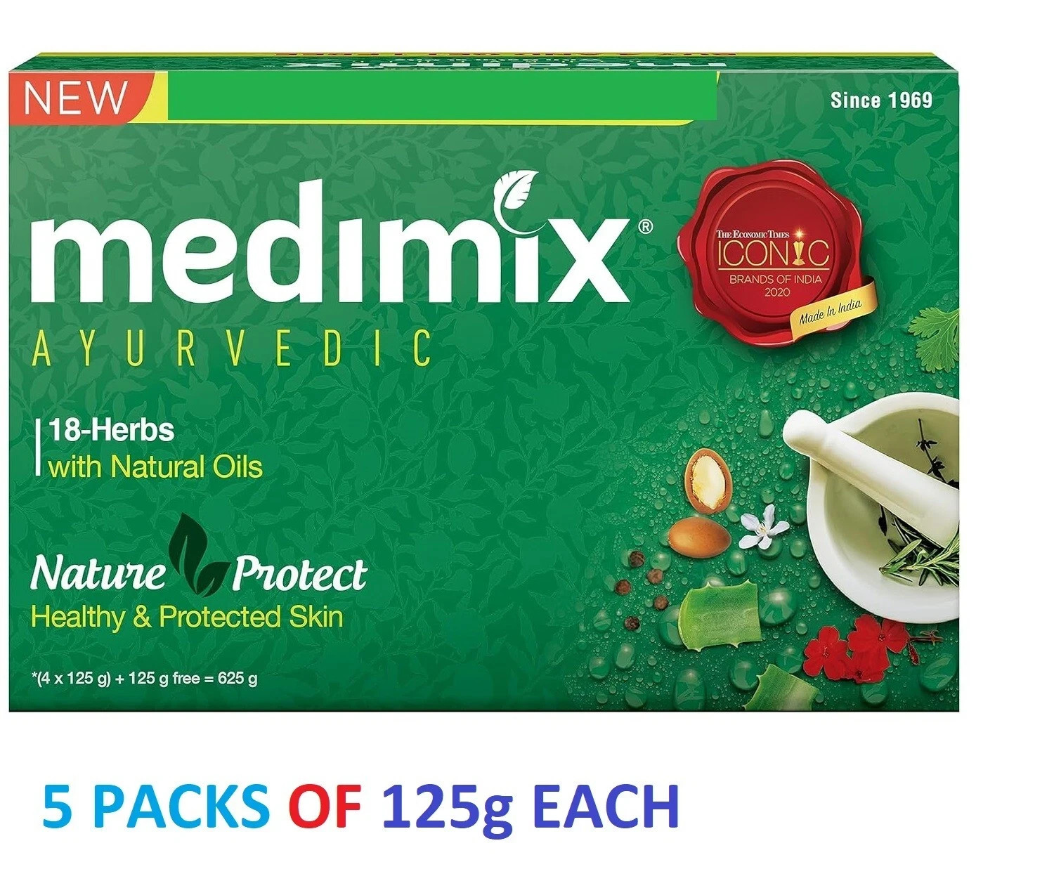 Medimix Ayurvedic Bathing Soap 125g x 5 Bars | Natural Herbal Cleanser |