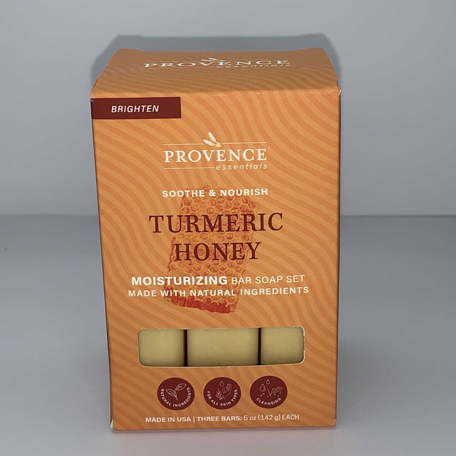 Provence Essentials Turmeric & Honey Moisturizing Soap Set 3 Bars 5 oz each