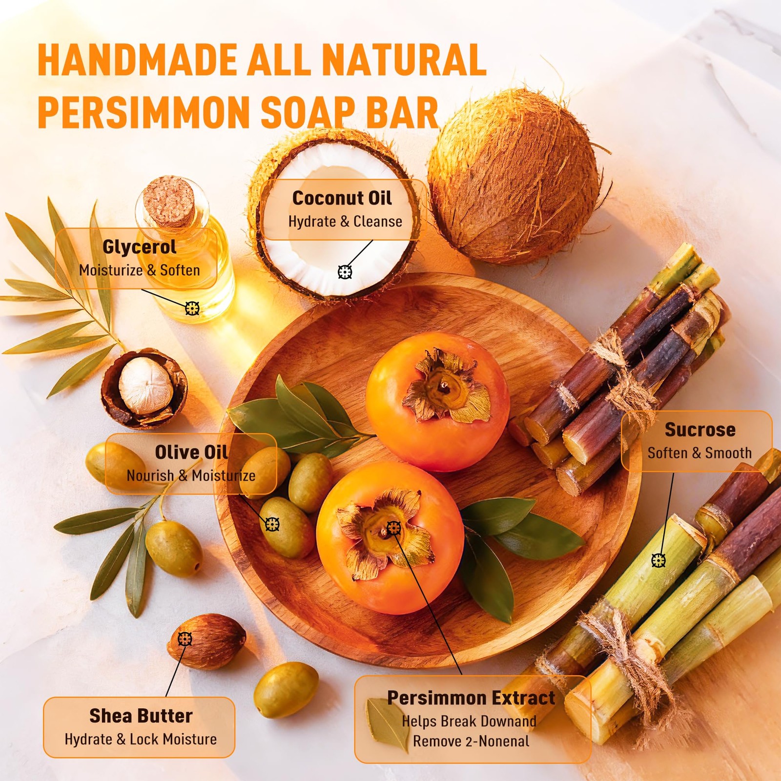 PALFICAB 120G Round Persimmon Soap for Body Odor & Old 4.23 Ounce (Pack of 2)