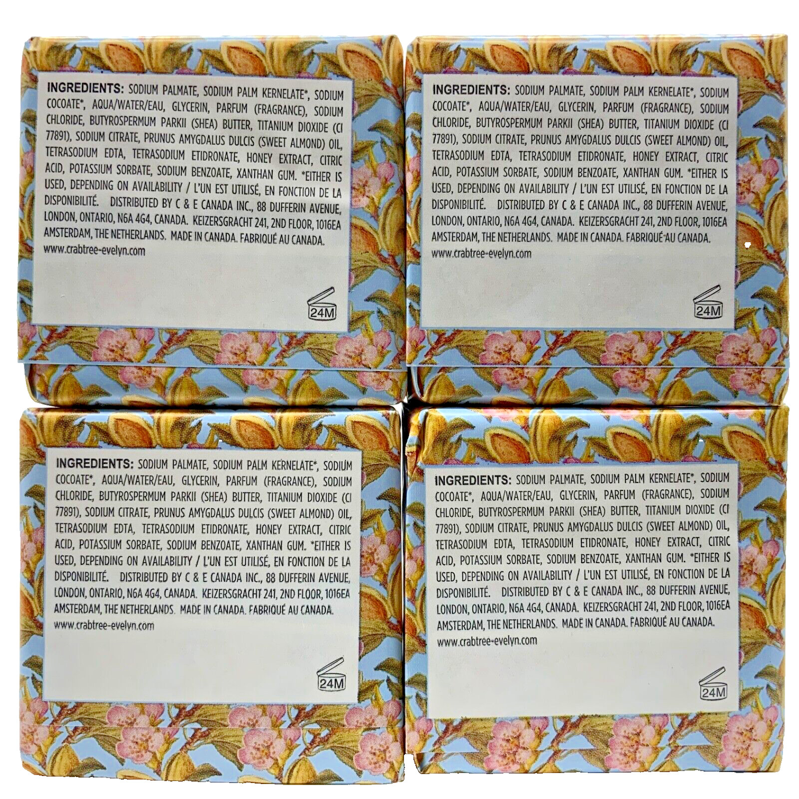 4x Crabtree & Evelyn Almond and Honey Bar Soap Triple Milled