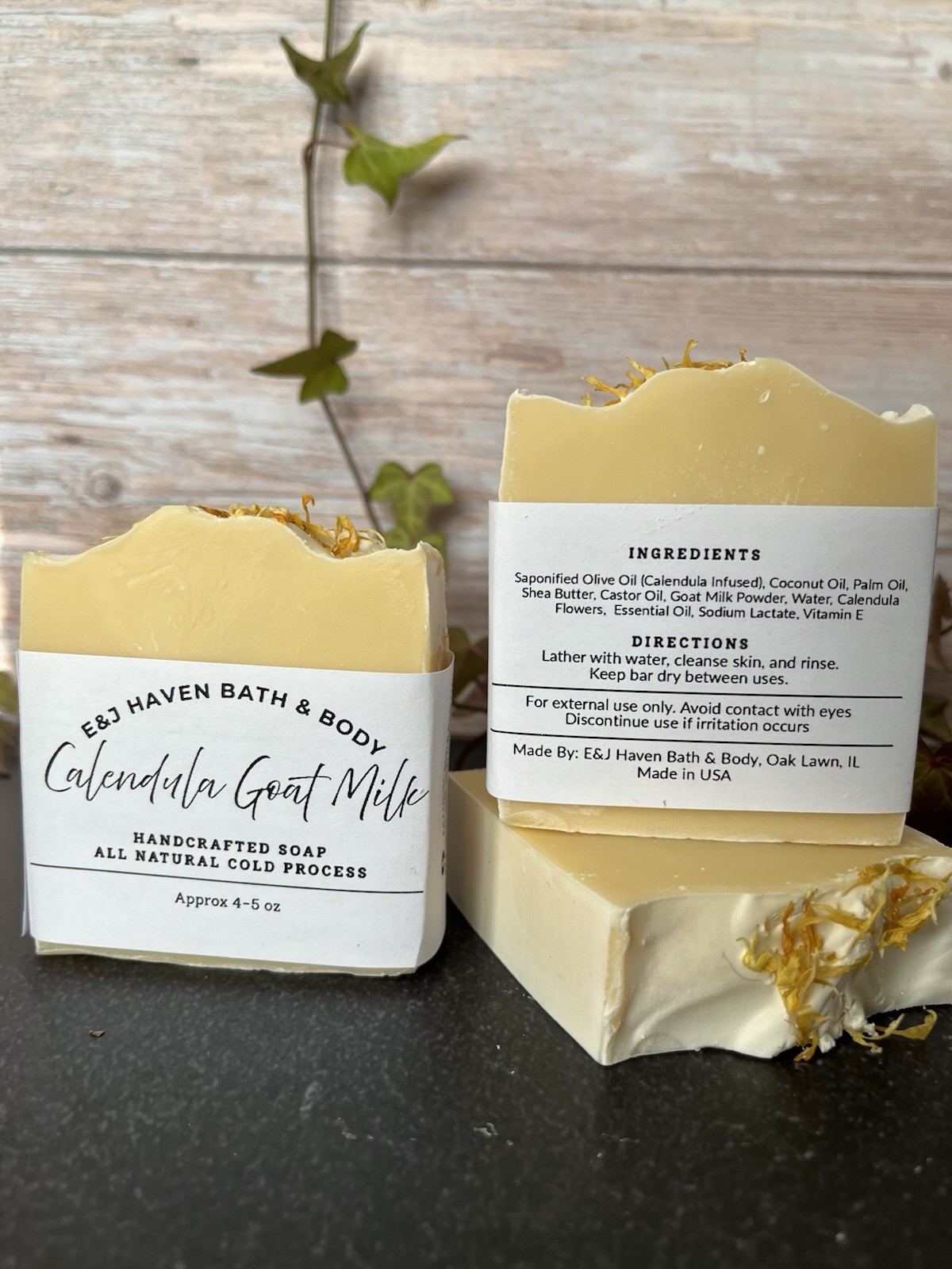 E&J Haven Bath & Body Handcrafted Calendula Goat Milk Soap Cold Process 4-5 oz