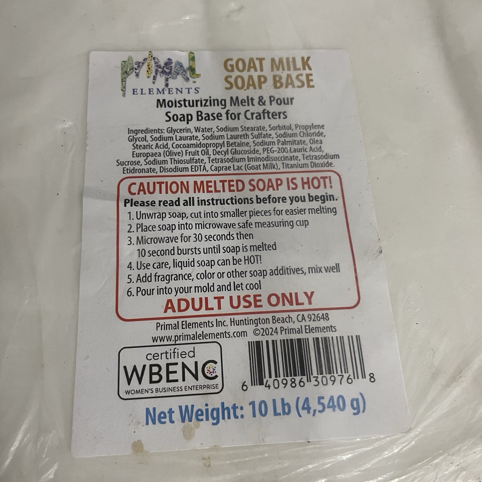 10 Lbs Primal Elements Goat Milk Soap Base – Moisturizing Melt and Pour