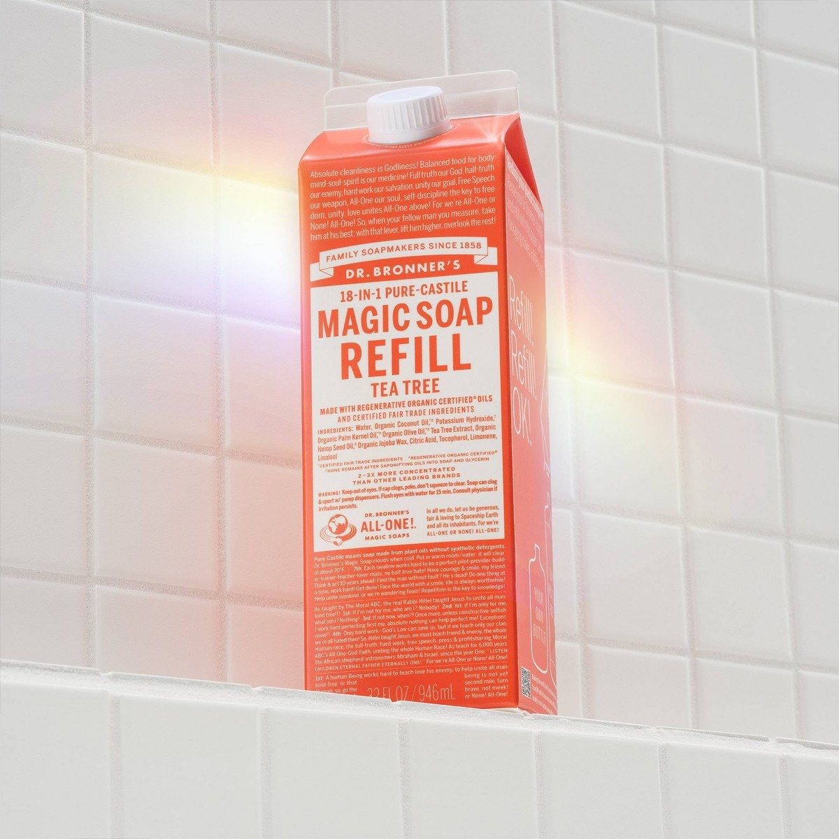 Dr. Bronner’s Pure Castile Liquid Soap Bodywash Refill Carton-Tea Tree- 32 fl oz