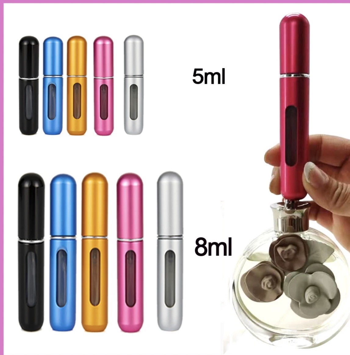 5 PCS Mini Travel Perfume Atomizer Bottle Portable Spray Pump Case Refillable