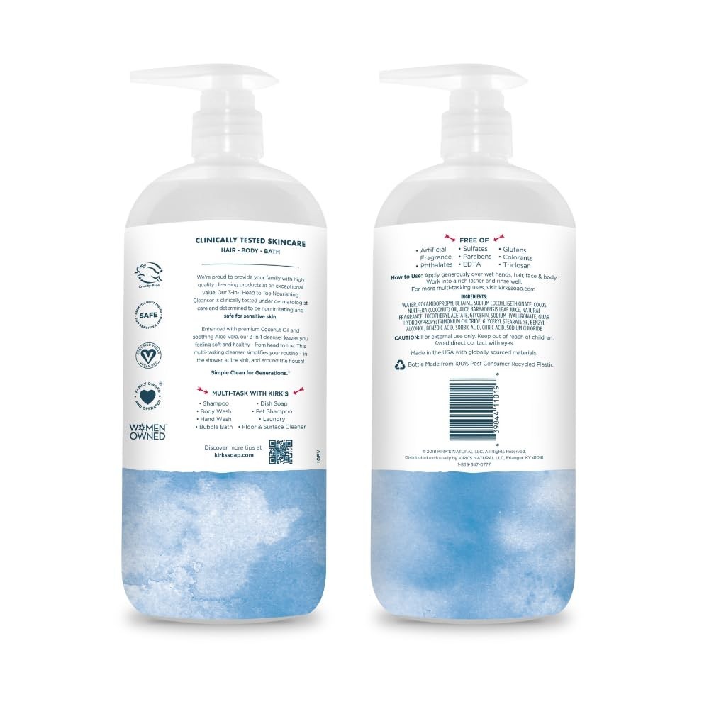 Gentle 3-in-1 Cleansing Bar: Shampoo, Body Wash & Bubble Bath, 32 Fl Oz