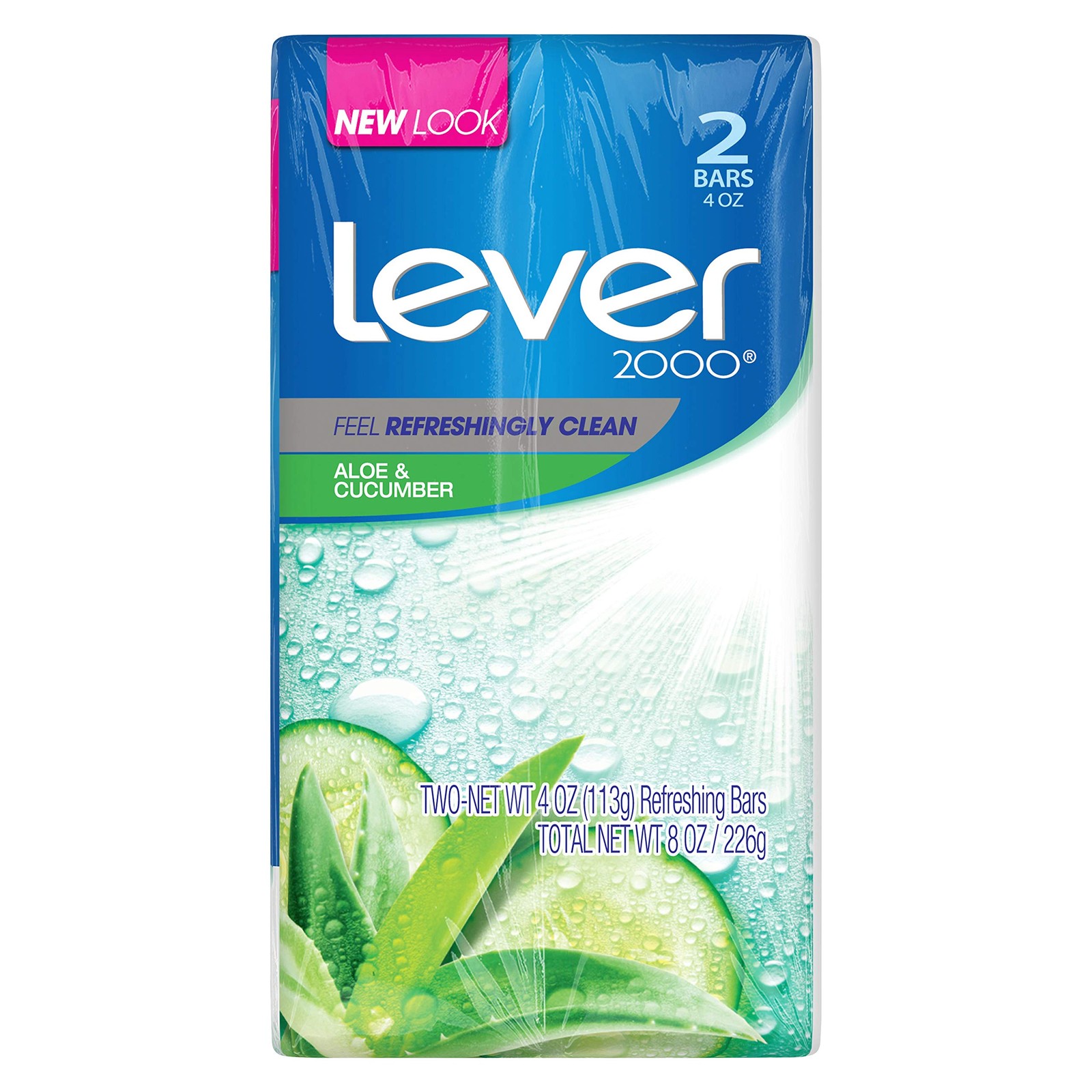 Lever 2000 Aloe Cucumber Bar Soap 4 Ounce Pack of 2 Refreshing Cleanser