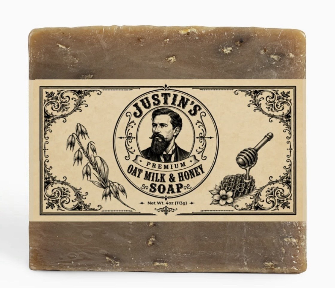 Justin’s Handcrafted Premium Oat Milk & Honey Body & Hand Bar Soap, 4 oz