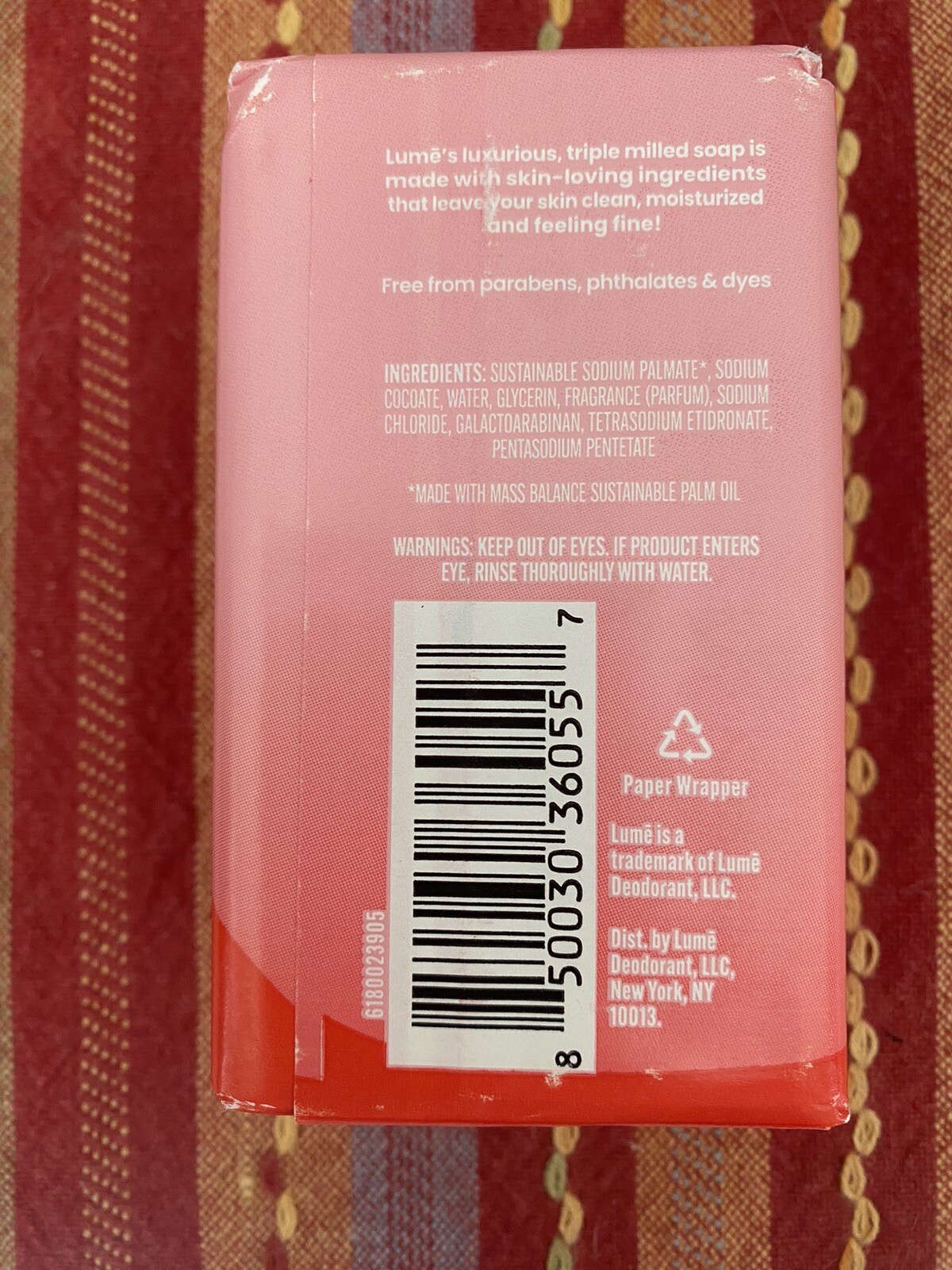 LUME Natural Soap ~ Triple Milled Soap ~ PEONY ROSE ~ 5oz Bar ~ NEW & Sealed