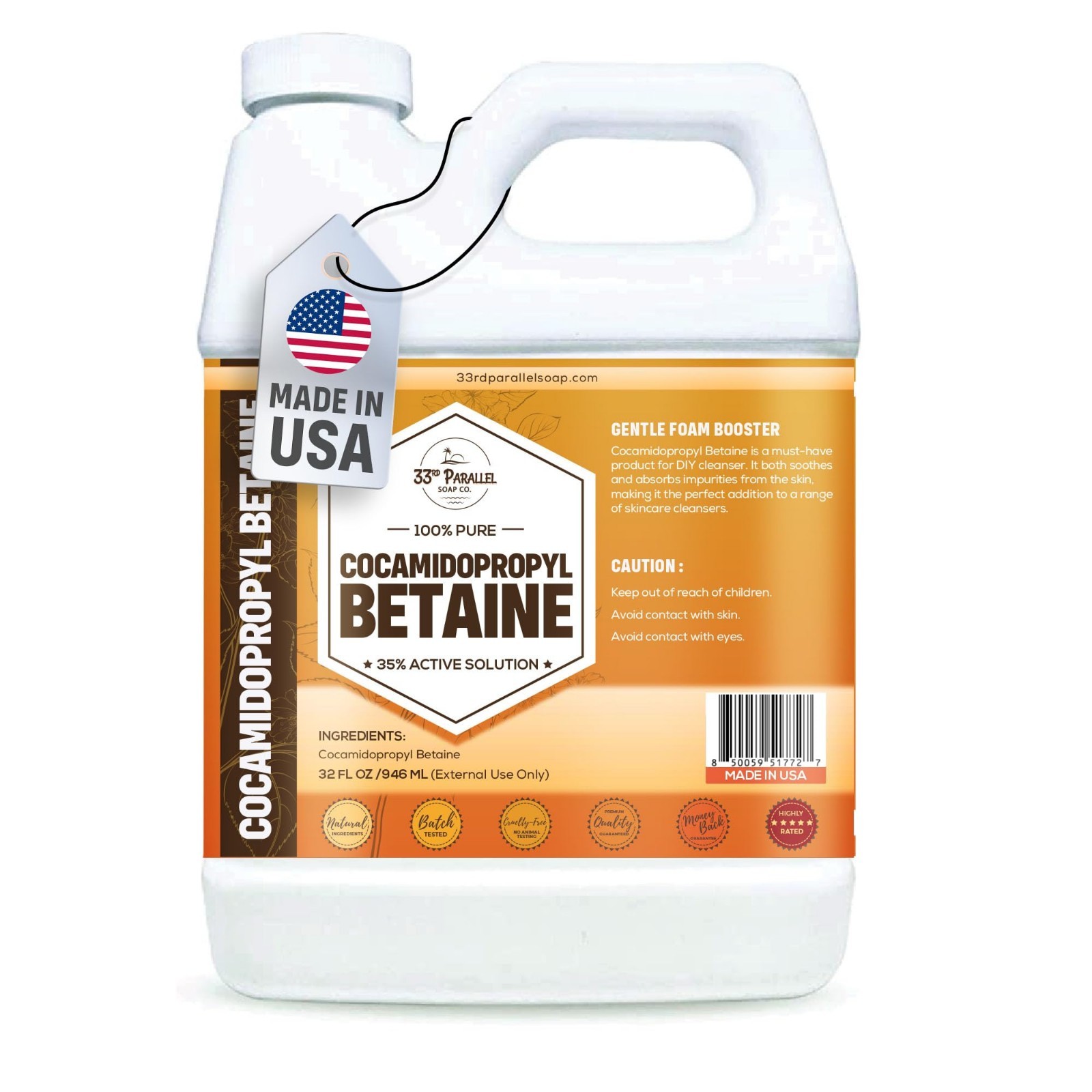 Natural Cocamidopropyl Betaine 32oz | Gentle Surfactant for Cleansers, Shampoos,