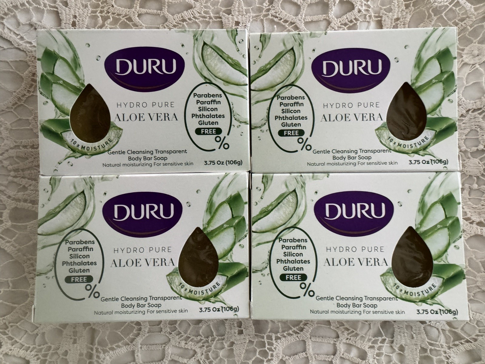 4x DURU ALOE VERA Hydropure Gentle Cleansing Body Bar Soap 3.75oz Glycerin PURE