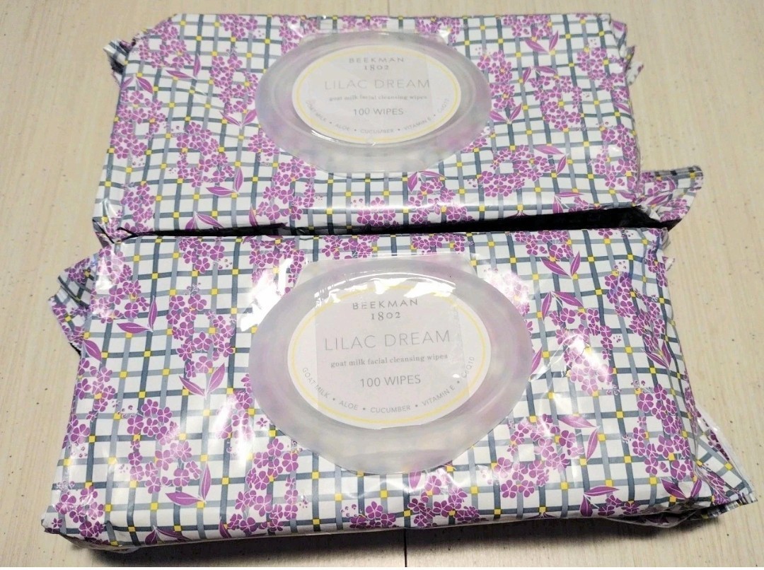 Beekman 1802 Goat Milk Facial Cleansing Wipes Lilac Dream 100 Count x 2 New