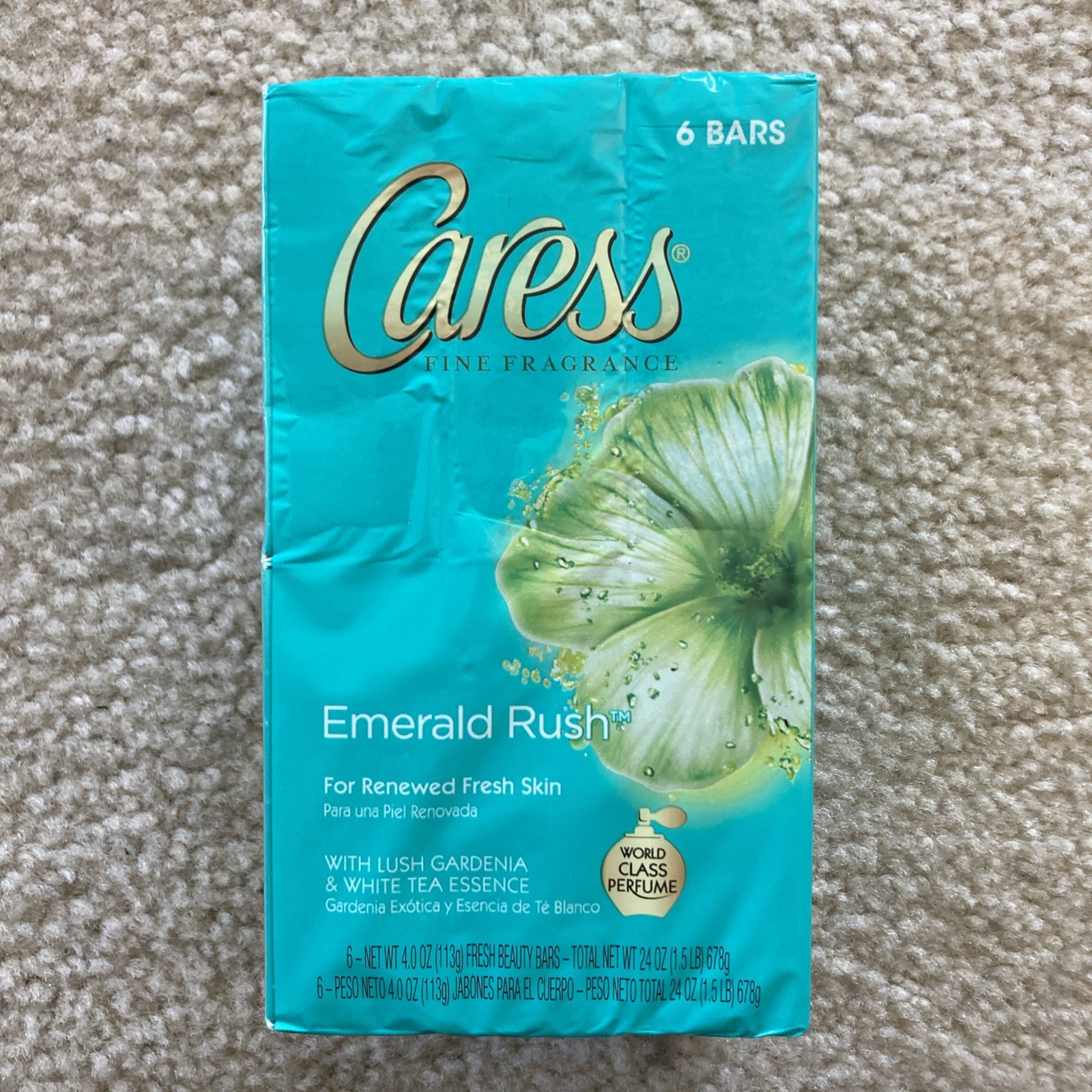 Caress Emerald Rush Lush Gardenia & White Tea Essence Scent 6 4oz Bars – NOS