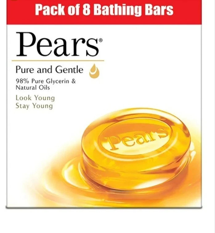 Pears Pure & Gentle Bathing Soap Bar 125 g (Pack of 8 Get Free 1 Soap