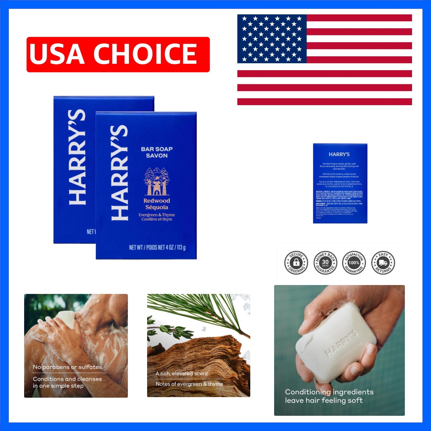 Bar Soap for Men – Redwood Scent, 4 oz Body Soap Bars, 2 Pack