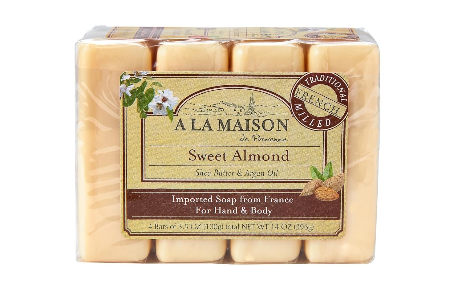 A La Maison Sweet Almond Bar Soap Hand & Body with Shea Butter & Argan Oil 4 ct