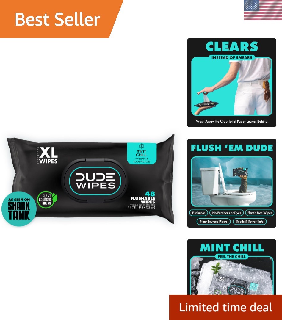 Eco-Friendly Mint Scented Flushable Wipes – 48 Count for Gentle Cleansing
