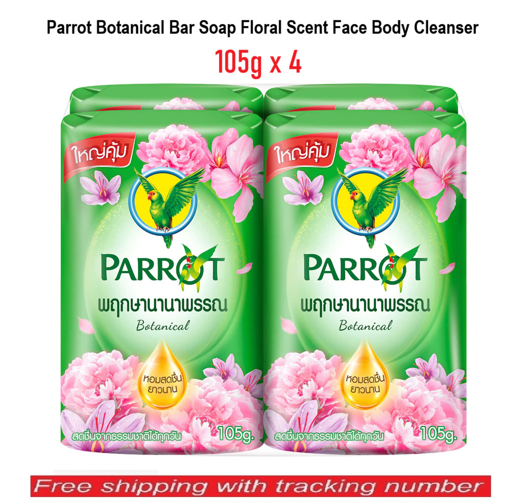 Parrot Botanical Floral Bar Soap Body Face Refreshing Fragrance 105g x 4 Bars