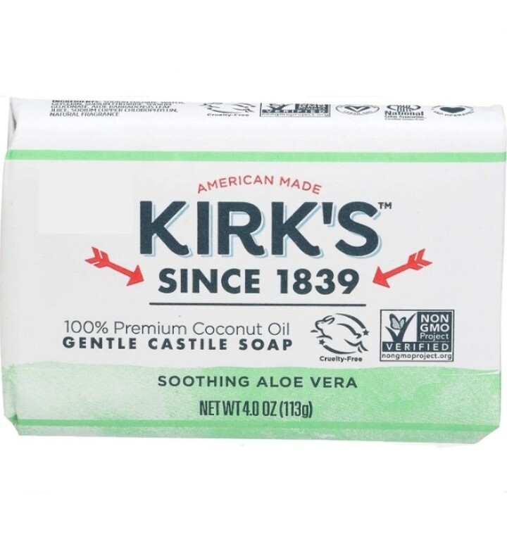 💚 KIRK’S 💚 TWO 4 Oz. Bars 🫧 ●SOOTHING ALOE VERA●🫧 100% 🥥 Coconut Oil Soap.