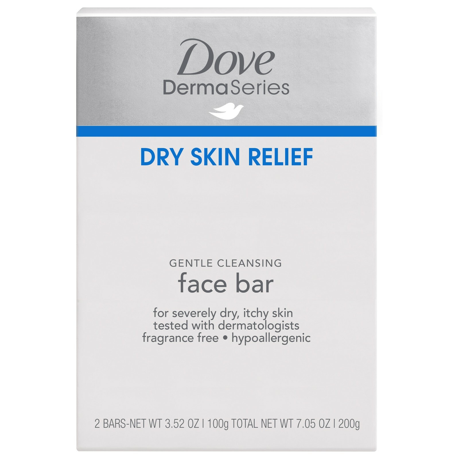 Dove DermaSeries Fragrance-Free Facial Cleansing Bar for Dry Skin 3.52, oz 2 ct