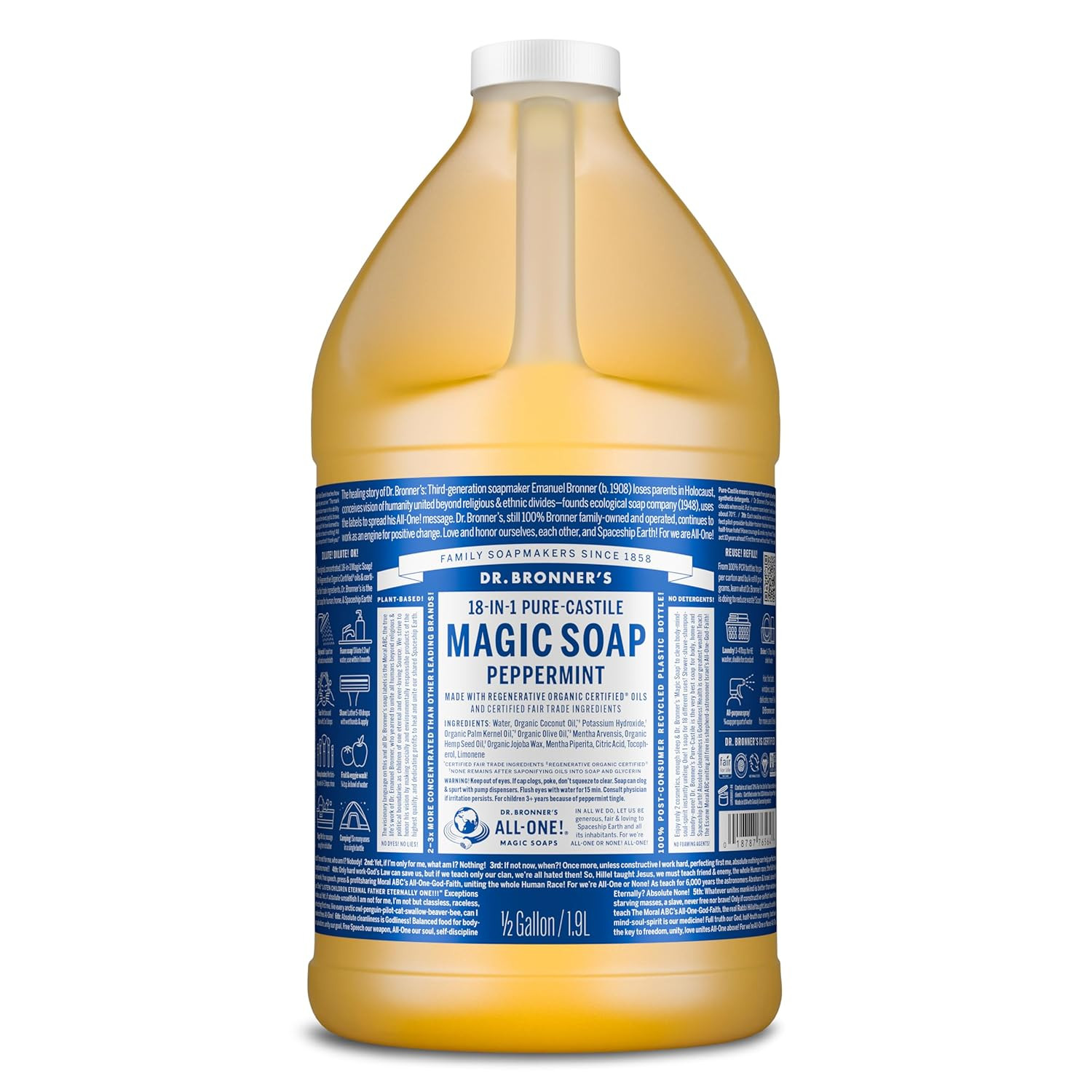 – Pure-Castile Magic Liquid Soap (Peppermint 64,Oz)- Made with Regenerative Orga