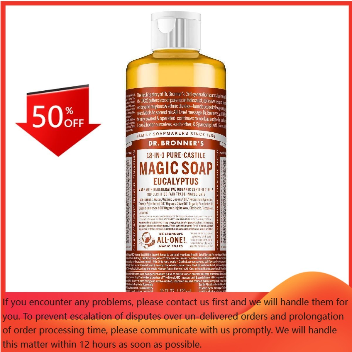 Dr. Bronner’s Magic Pure Castile Liquid Soap Bodywash – Eucalyptus – 16 fl oz