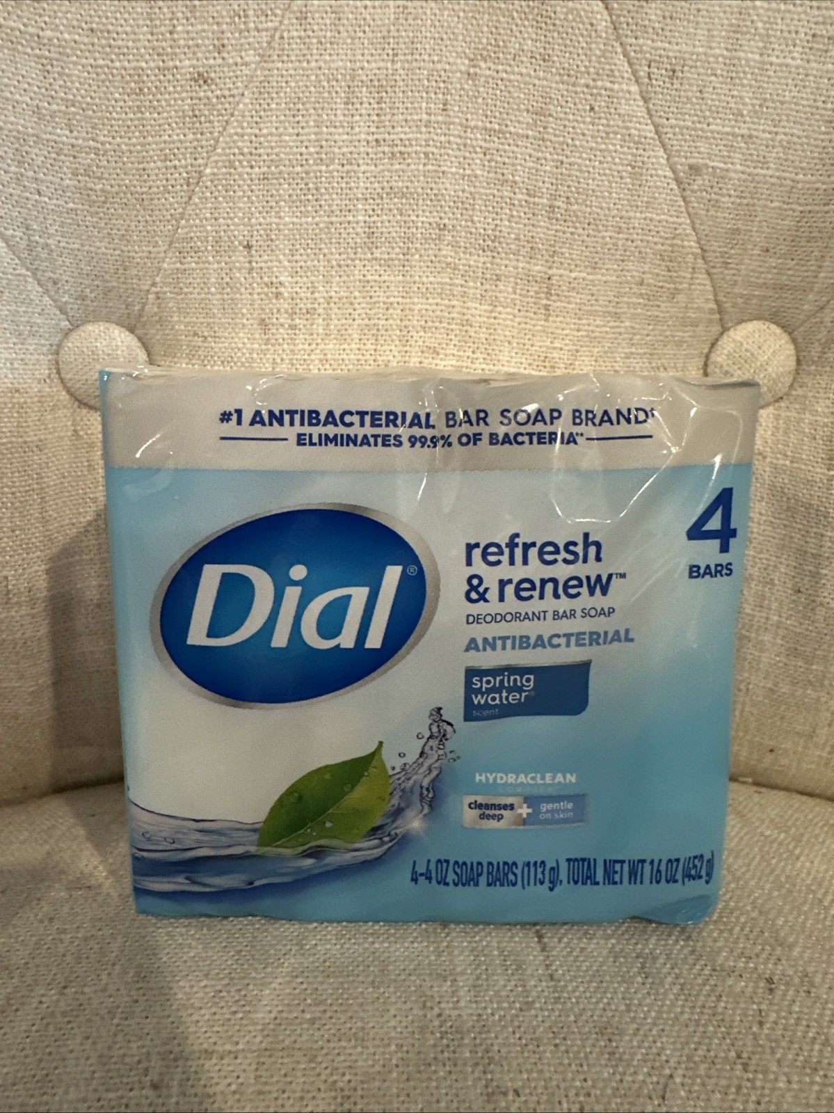 Dial Antibacterial Bar Soap Refresh Renew, Moisturized, White, 4 Oz, Pack of 4