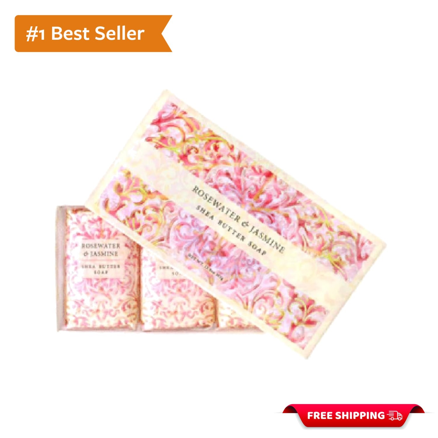 Gift Box of 3 Shea Butter Bars, 12.9 Oz Rosewater & Jasmine – All Skin Types
