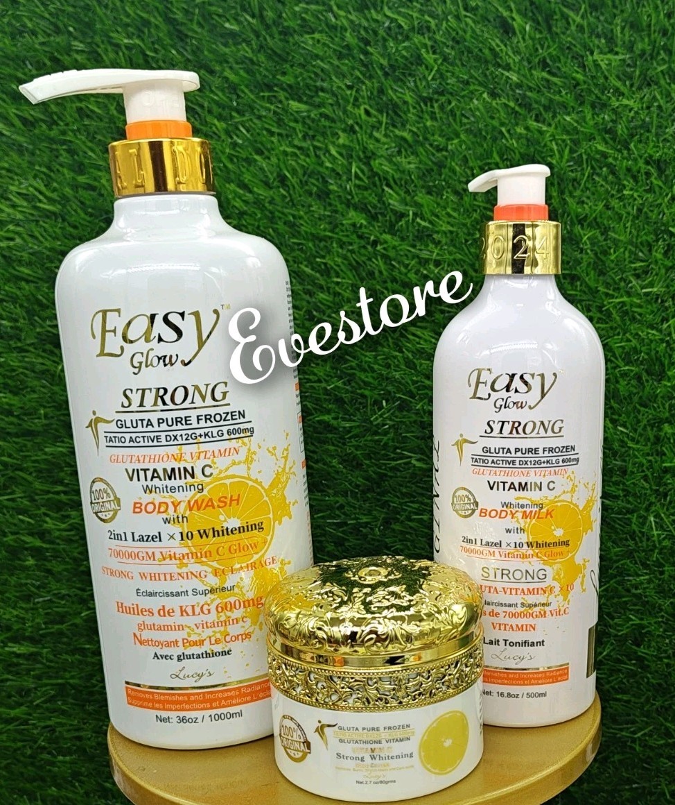 3pcs Easy Glow strong vitamin C whitening body wash, Lotion & Facreacream
