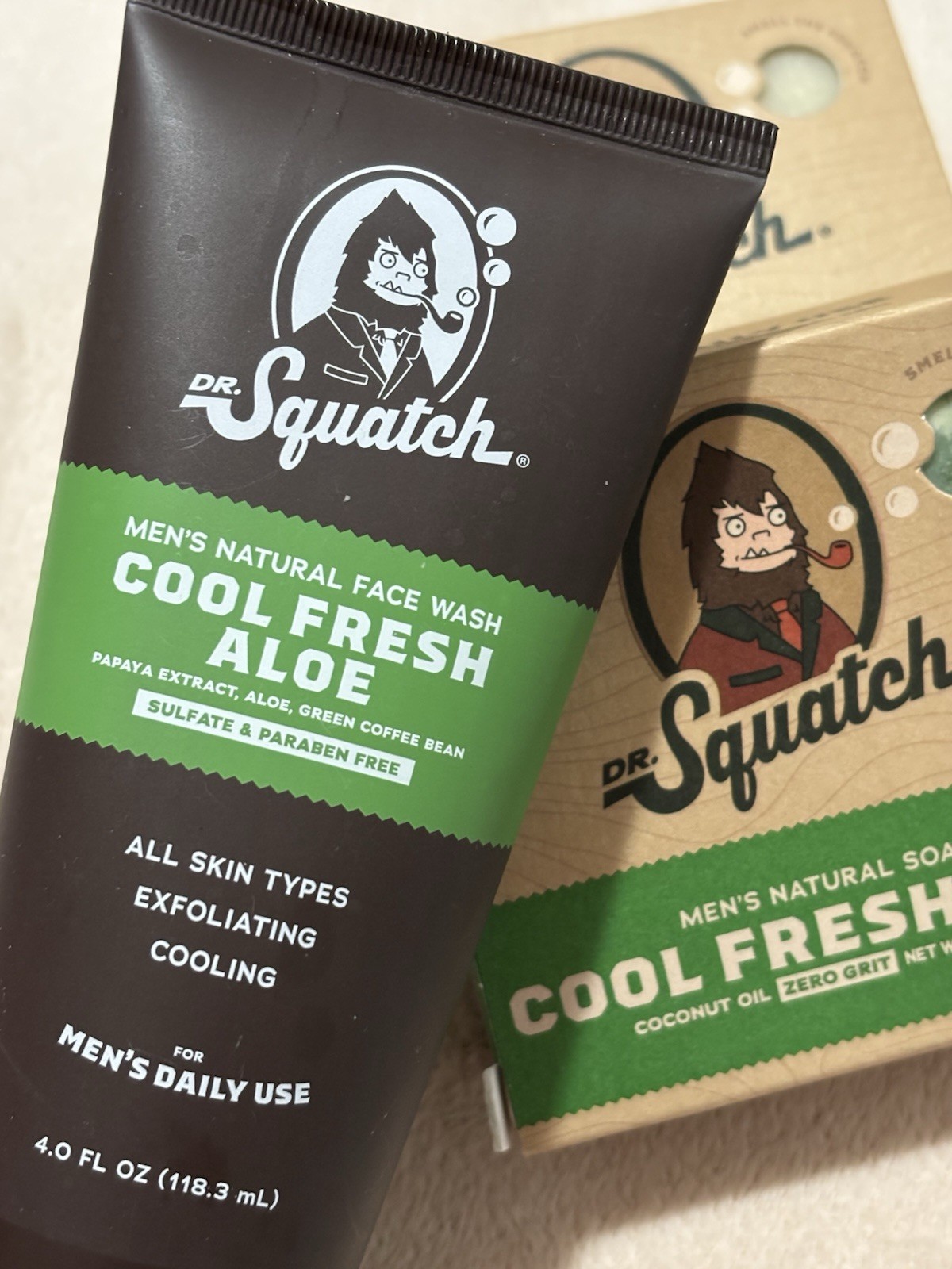 Dr. Squatch Men’s Natural Soap & Face Wash COOL FRESH ALOE Coconut Oil Zero Grit